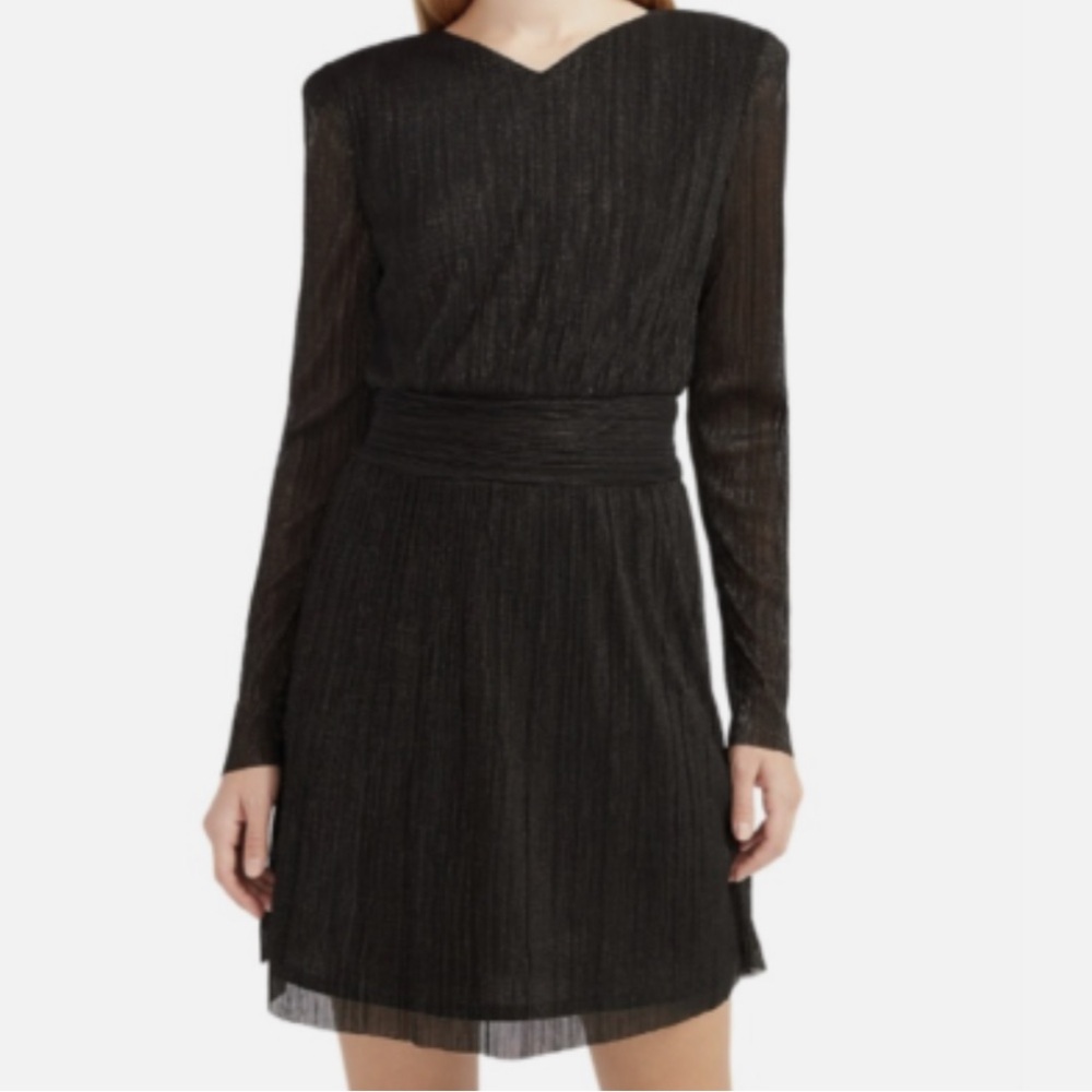 Express Metallic  Pleated  Long Sleeve Dress Sz M